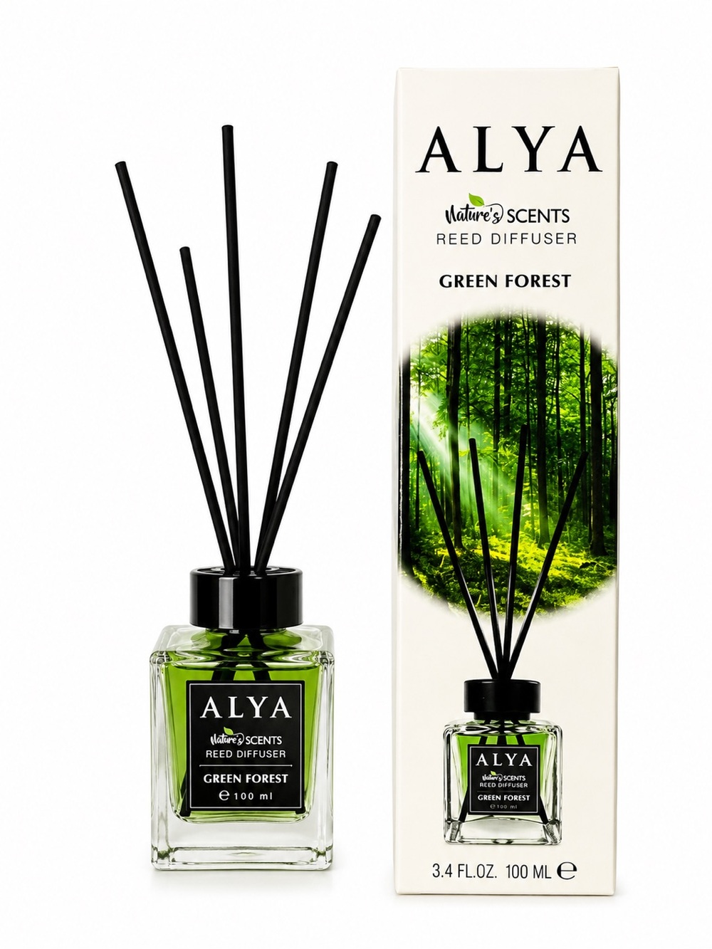 Alya Green Forest Reed Diffuser — Green & Black